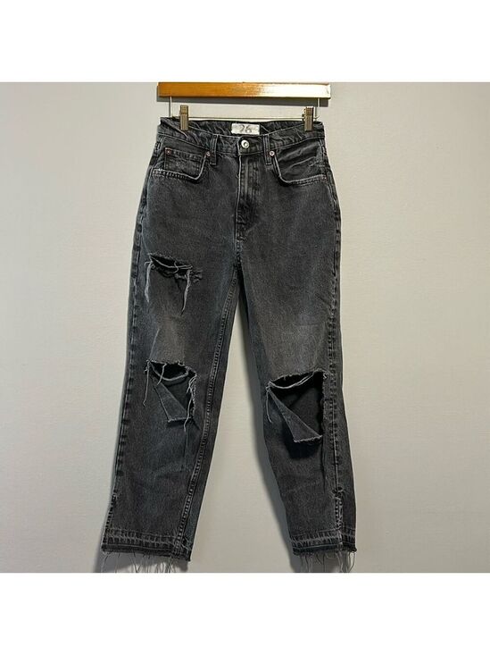 Free People Denim - Free People We The Free Boho Festival Black Straight Leg Distressed Jeans 26